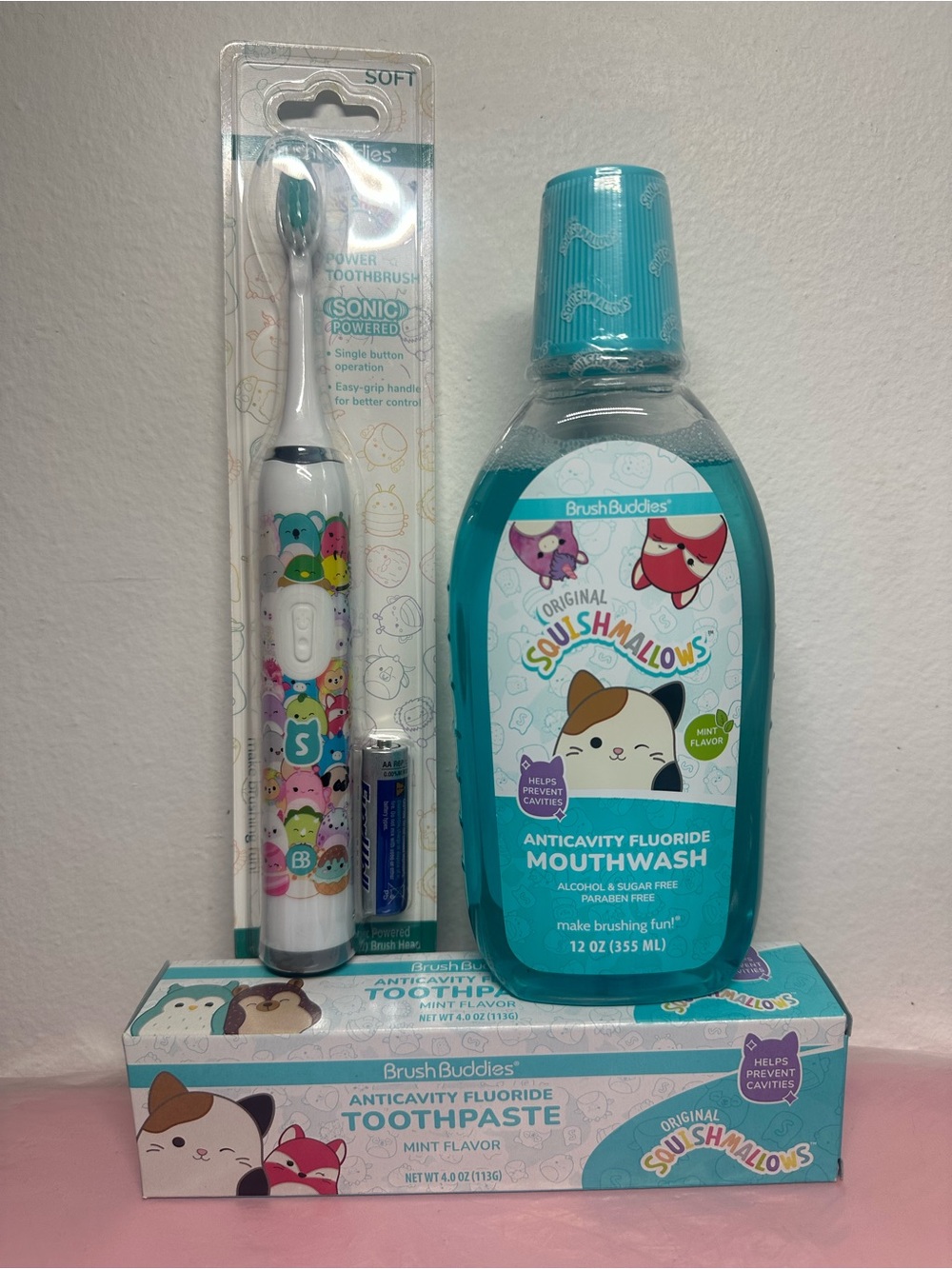 Squishmallows 3-Piece Oral Care Set – Toothbrush, Toothpaste & Mouthwash
